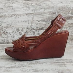 ⚀Frye Woven Leather Huarache Wedge Sanda